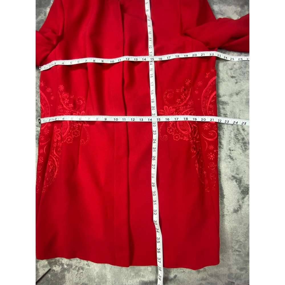 John Meyer of Norwich Jacket Women Size 18W RedEmbroidered Long Blazer Button Up - Picture 6 of 11